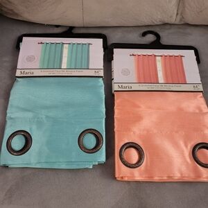 Maria Faux Silk Window Panels in Aqua and Coral 54" X 84"